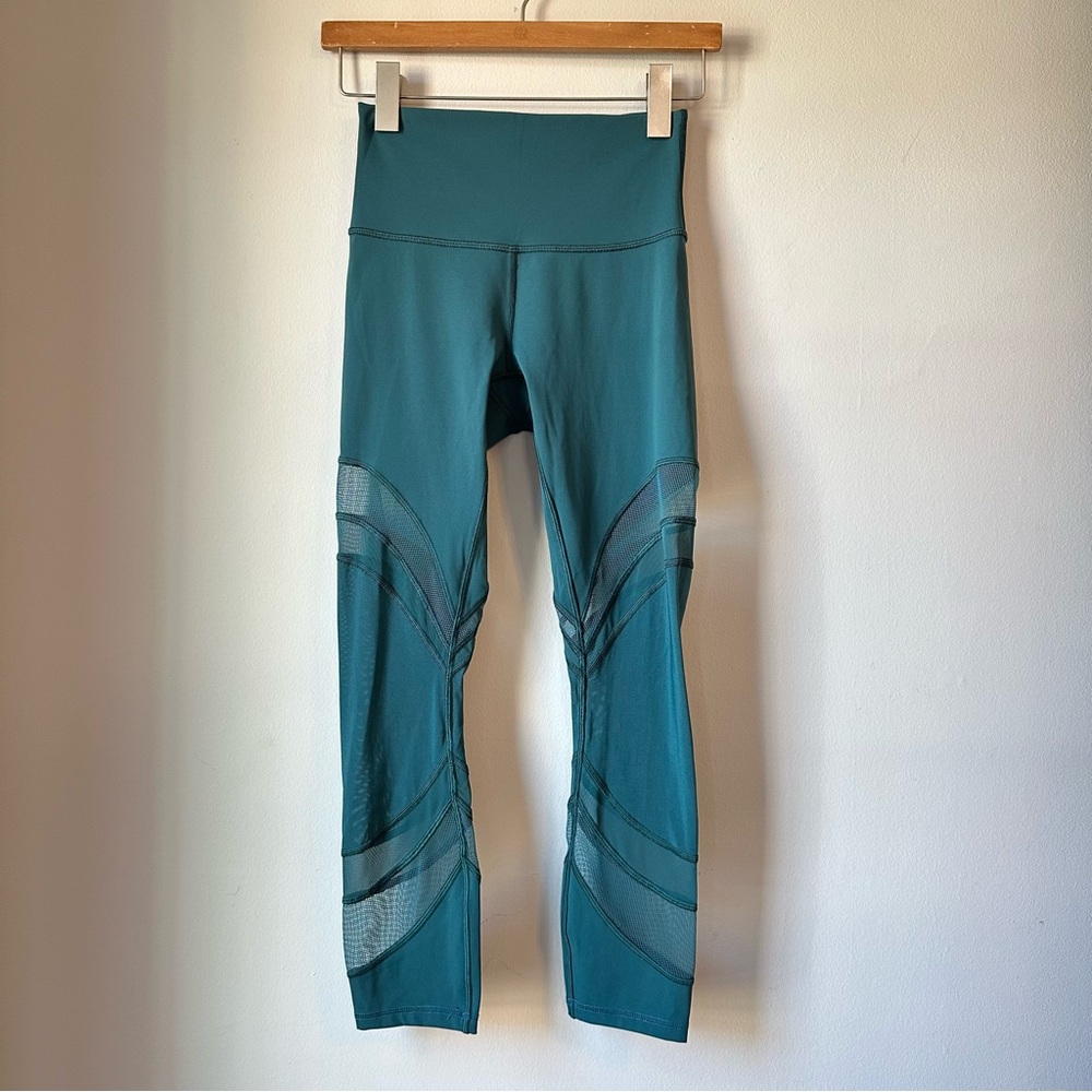 lululemon Seek The Heat Mesh Tight Green Jasper Size 4 *Hemmed